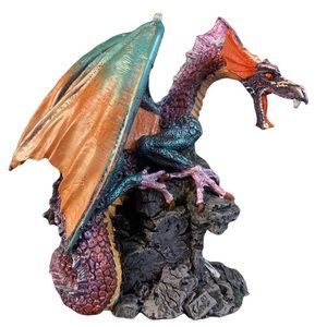 Vintage 1997 ACK Mystical Dragon Statue 9”x7” Purple Teal Figurine Mythical